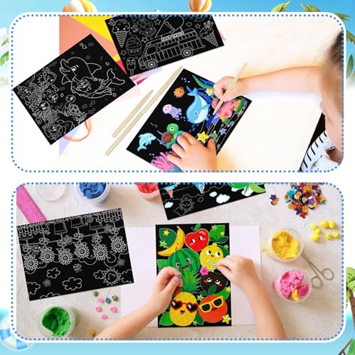 Marspark 24-Pack Summer Scratch Art Posters - DIY Color Your Own Scratch Paper Kit with Wood Stylus, Fun Summer Crafts for Kids and Group Activities