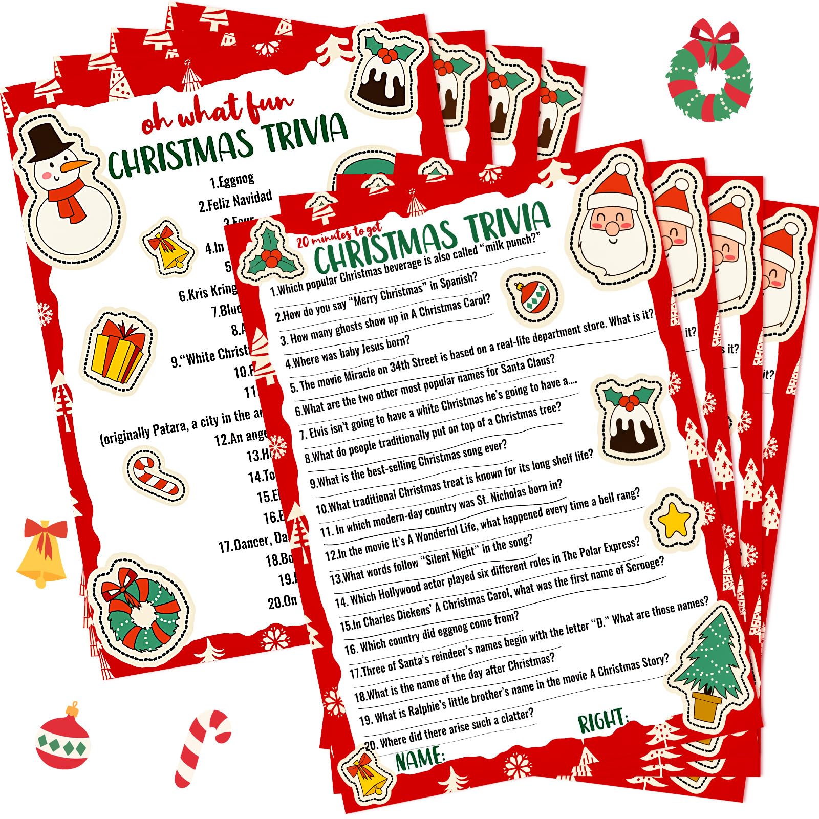Marspark 80-Piece Christmas Trivia Game Cards – 70 Question & 10 Answer Cards for Holiday Party Fun