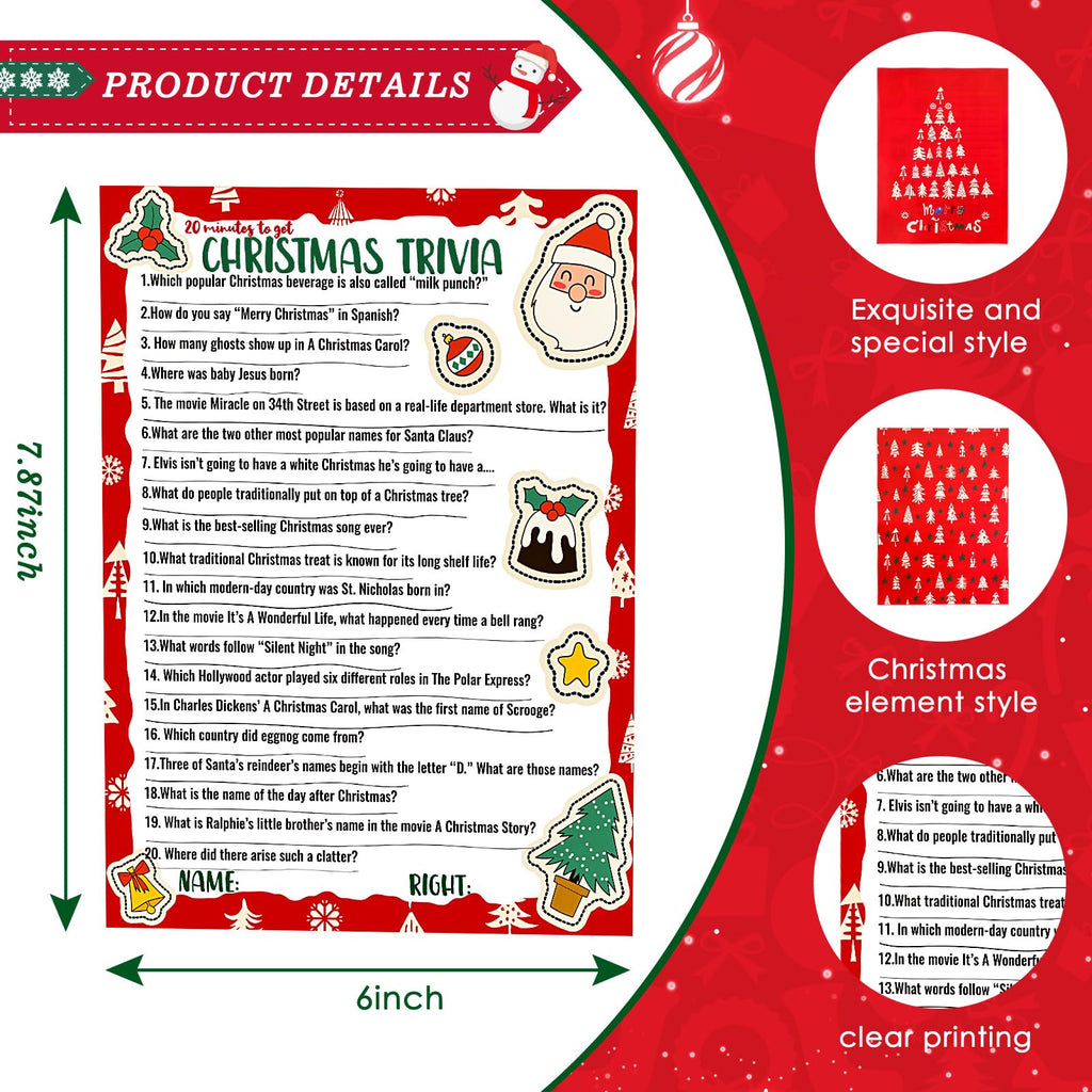 Marspark 80-Piece Christmas Trivia Game Cards – 70 Question & 10 Answer Cards for Holiday Party Fun