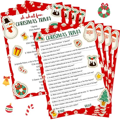 Marspark 80-Piece Christmas Trivia Game Cards – 70 Question & 10 Answer Cards for Holiday Party Fun
