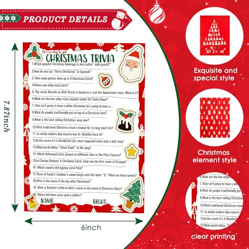 Marspark 80-Piece Christmas Trivia Game Cards – 70 Question & 10 Answer Cards for Holiday Party Fun