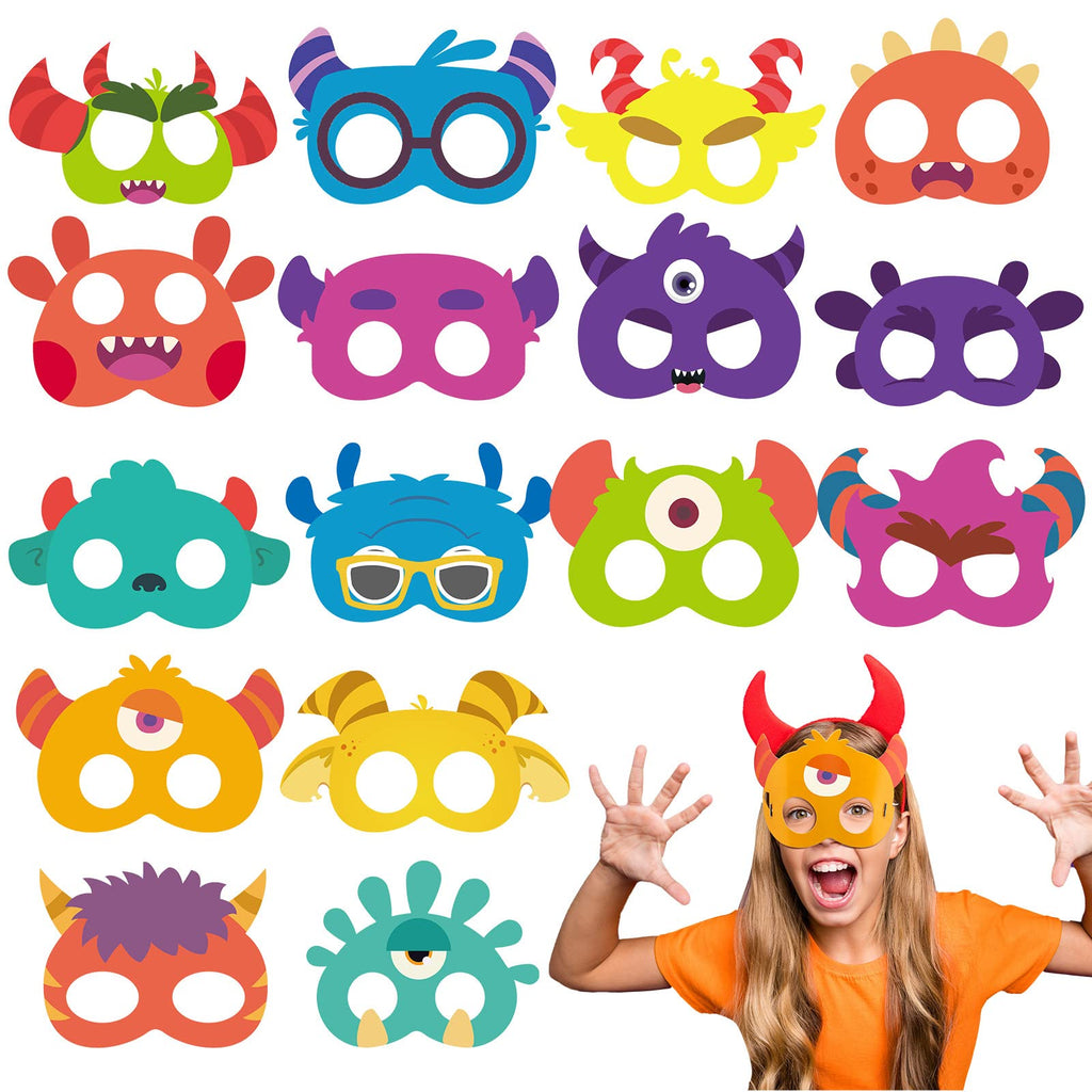 Marsui 32 Pack Unicorn Monster Safari Animal Masks – Kids Party Favors & Decorations