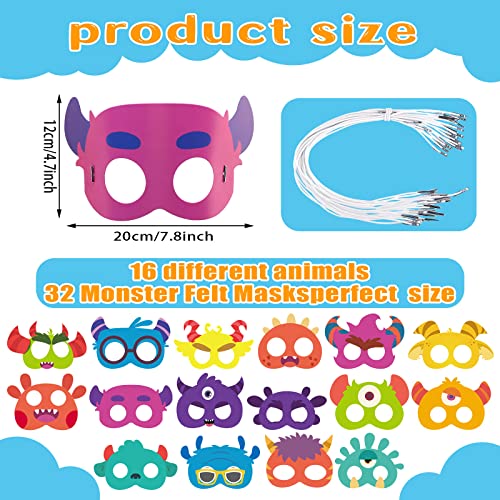 Marsui 32 Pack Unicorn Monster Safari Animal Masks – Kids Party Favors & Decorations