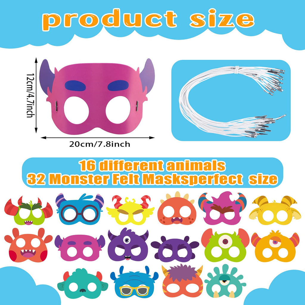 Marsui 32 Pack Unicorn Monster Safari Animal Masks – Kids Party Favors & Decorations