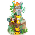 Marsui 36-Piece Safari Animal Cake Topper Set – Clay Animals, Paper Leaves, Macaron Colors for Birthday Parties