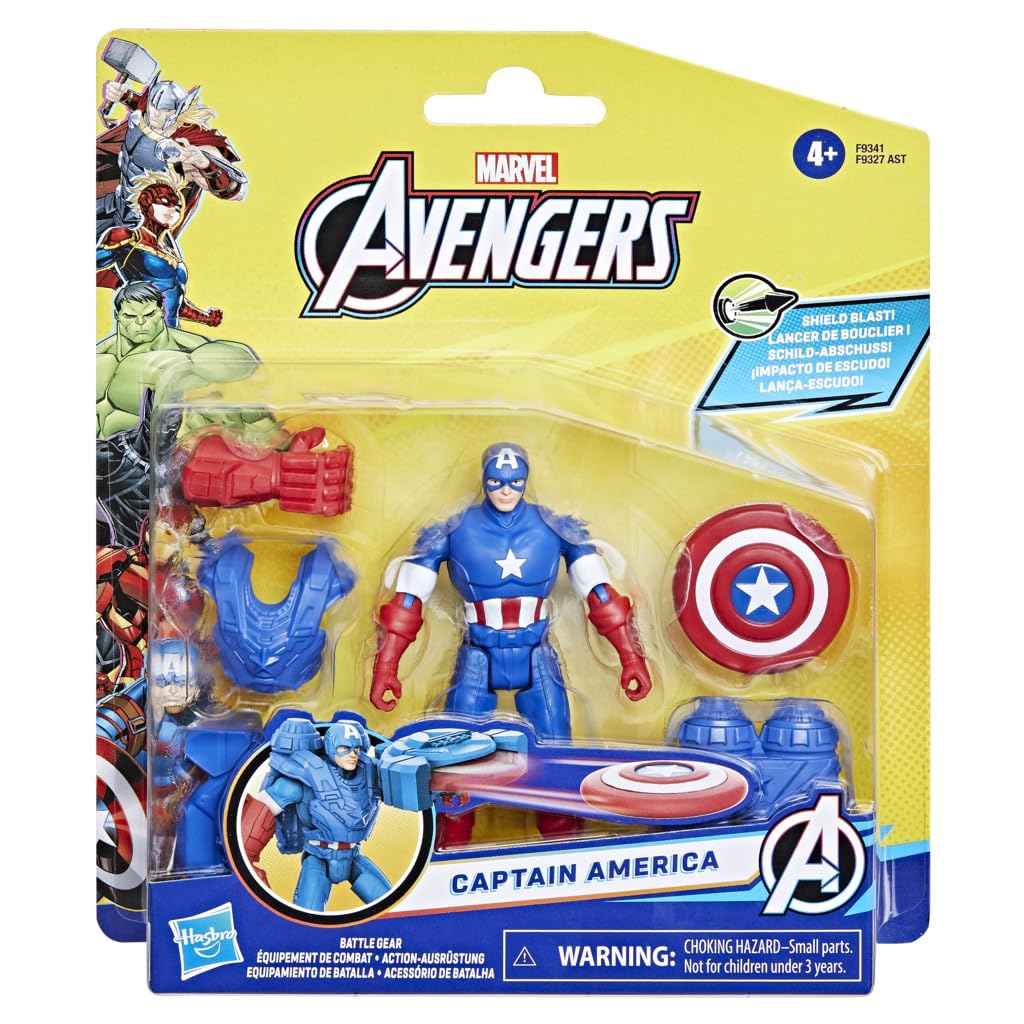 Marvel Epic Hero Series Captain America 4-Inch Action Figure with Battle Gear Accessories for Kids Ages 4+