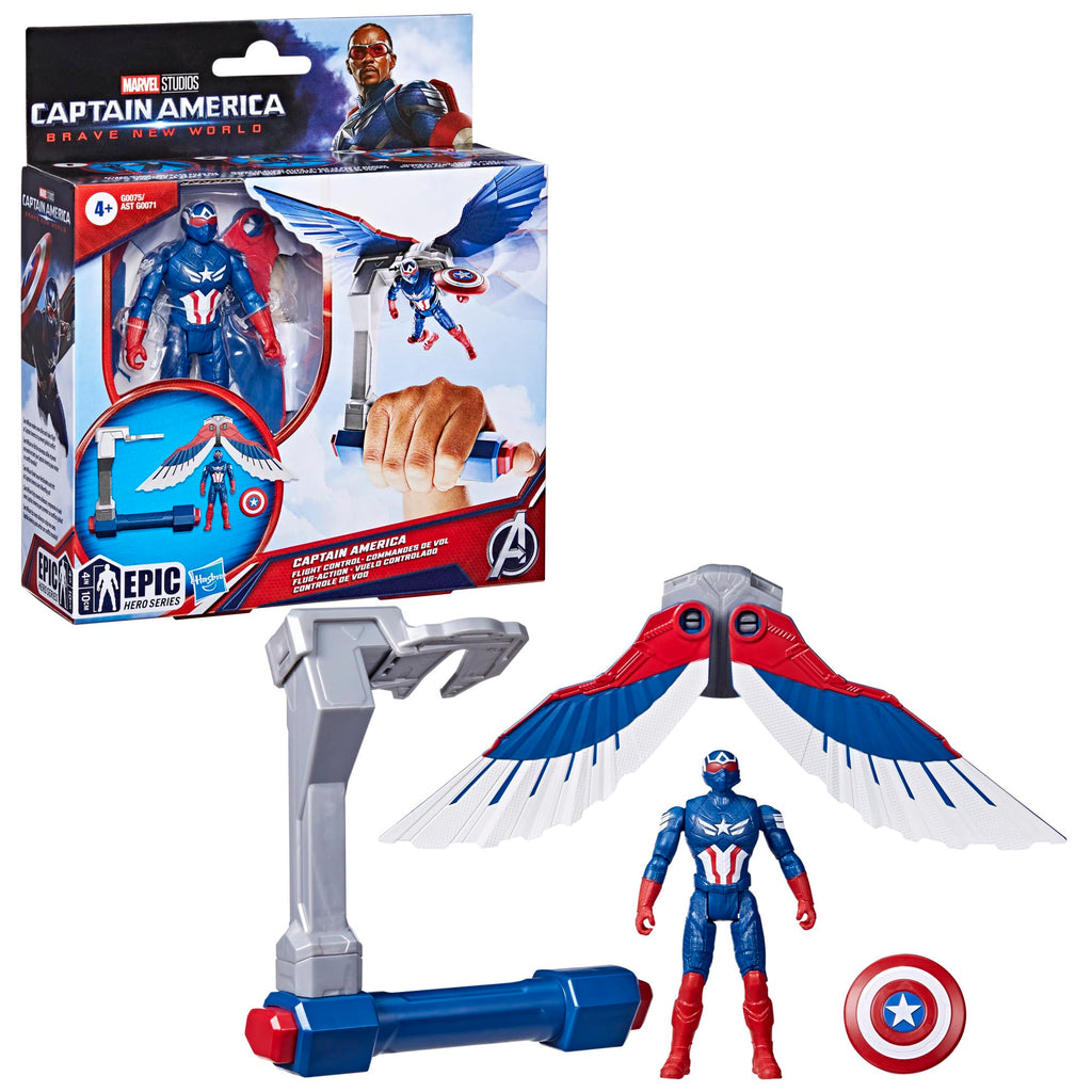 Marvel Epic Hero Series Captain America: Brave New World Flight Control Action Figure – 4-Inch Sam Wilson with Wings & Shield