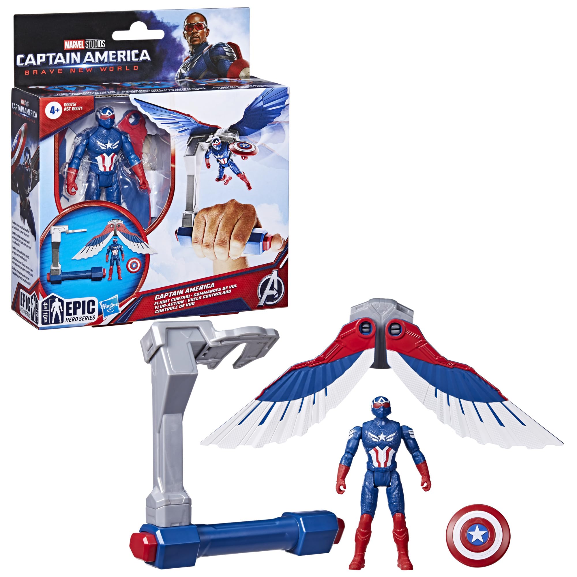 Marvel Epic Hero Series Captain America: Brave New World Flight Control Action Figure – 4-Inch Sam Wilson with Wings & Shield