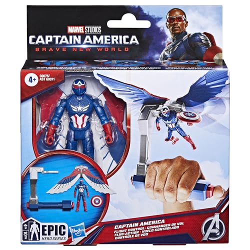 Marvel Epic Hero Series Captain America: Brave New World Flight Control Action Figure – 4-Inch Sam Wilson with Wings & Shield
