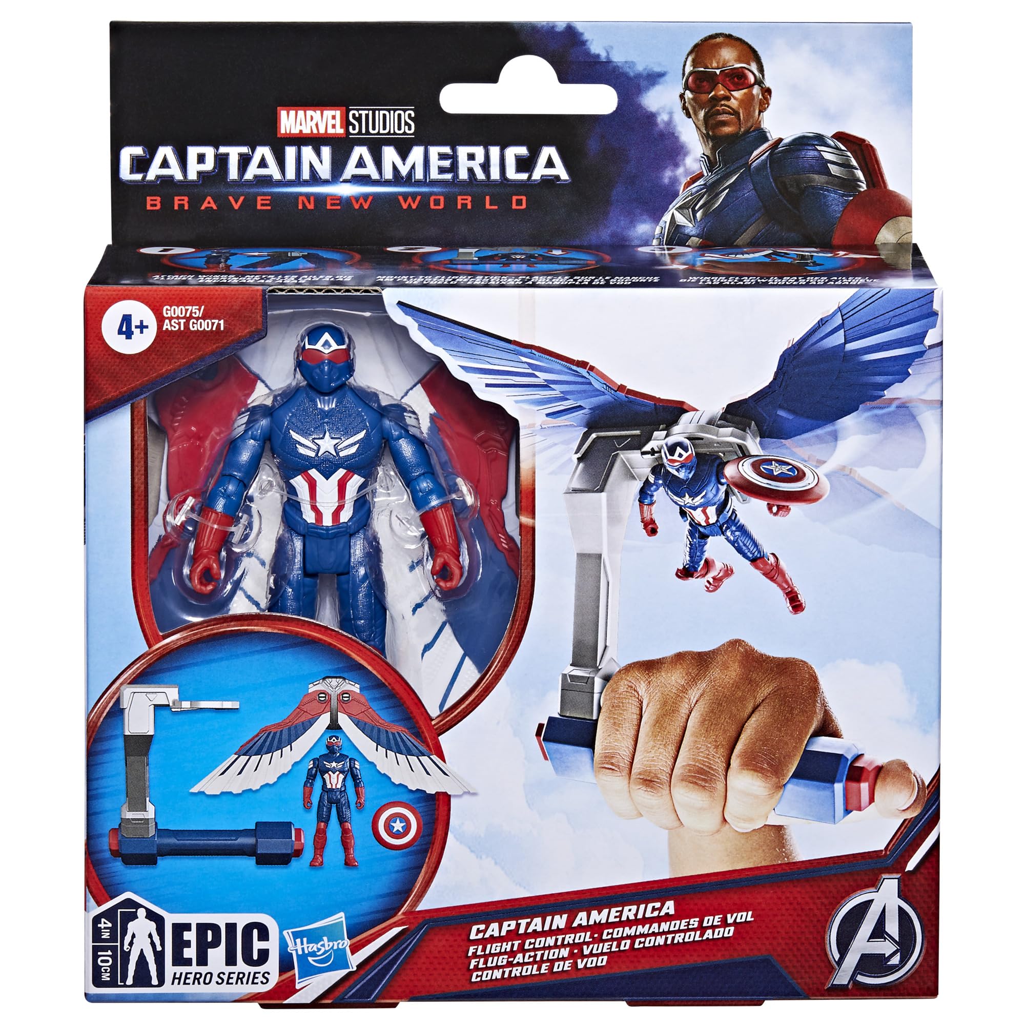 Marvel Epic Hero Series Captain America: Brave New World Flight Control Action Figure – 4-Inch Sam Wilson with Wings & Shield