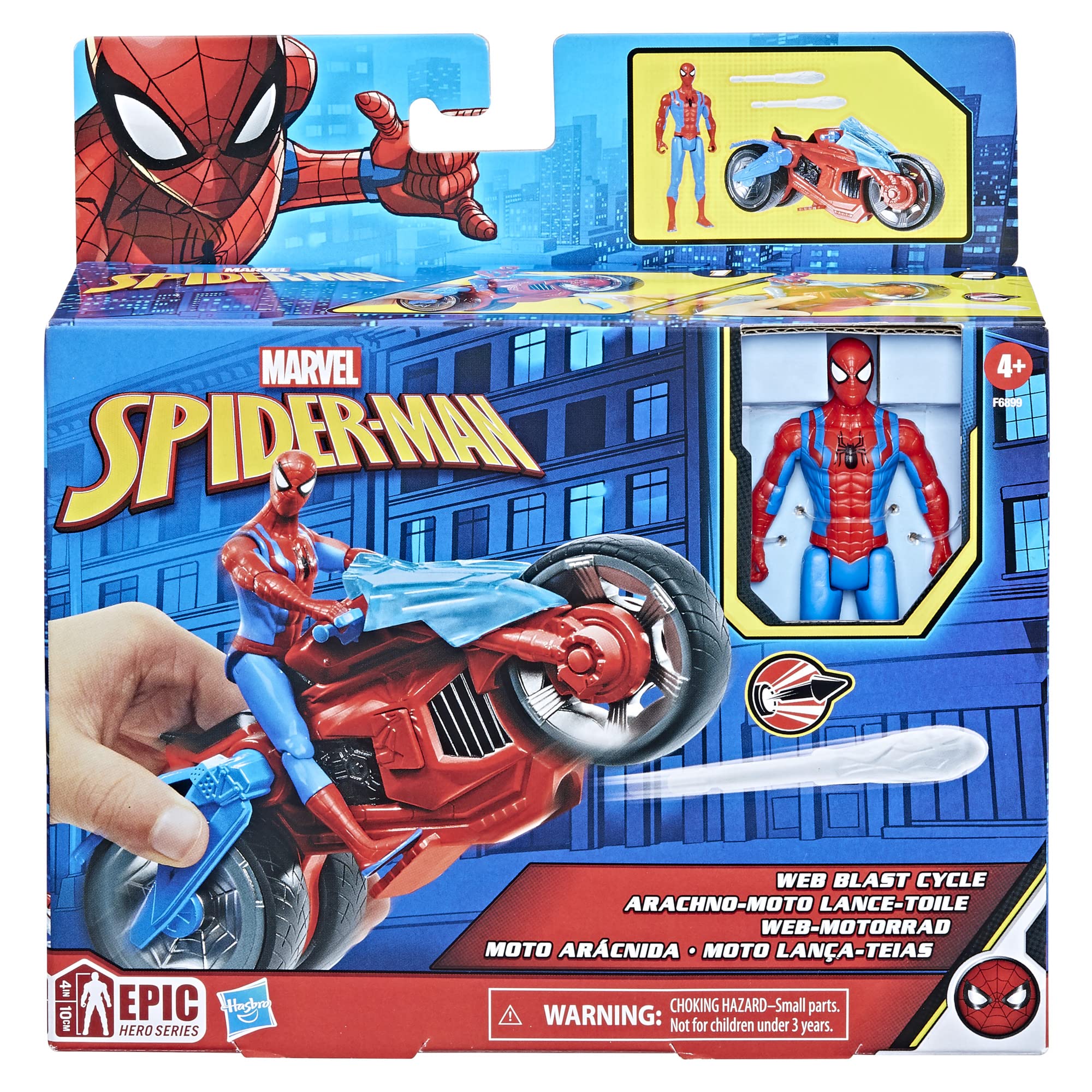 Marvel Spider-Man Web Blast Cycle - 4-Inch Action Figure with Motorcycle and Web Projectiles
