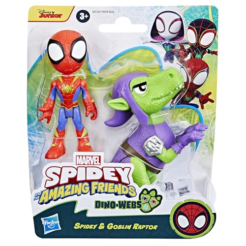 Marvel Spidey Dino-Webs Set with Spidey and Goblin Raptor Action Figures, Toy for Kids Ages 3 and Up