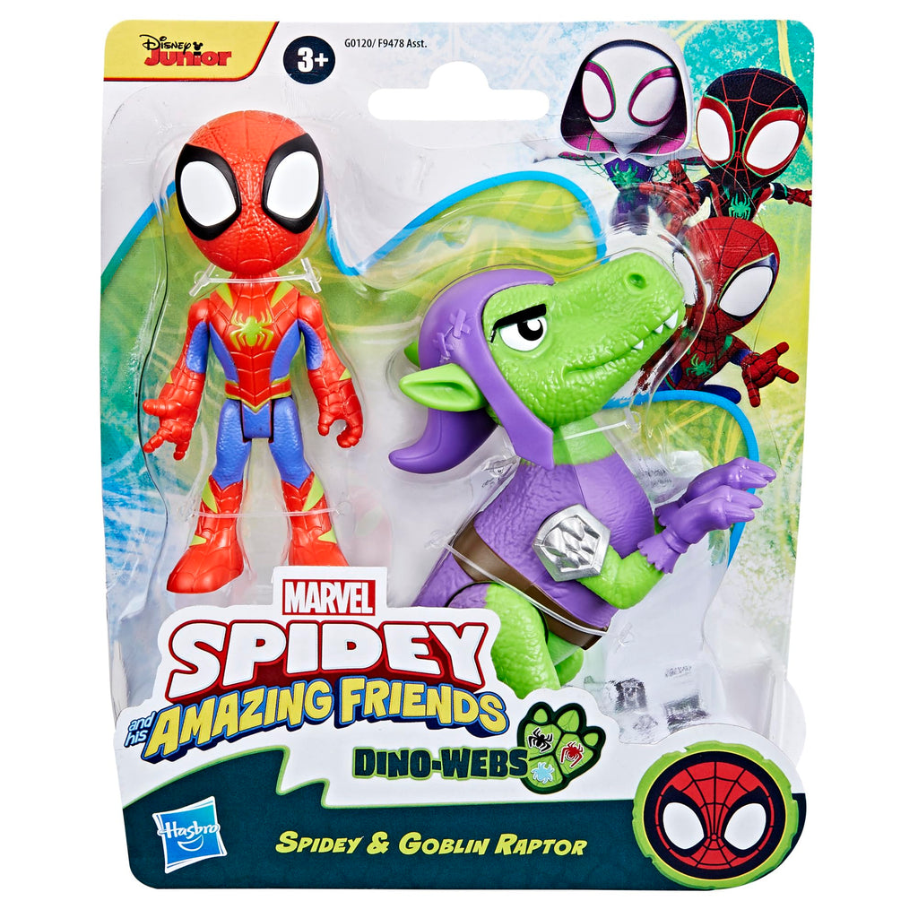 Marvel Spidey Dino-Webs Set with Spidey and Goblin Raptor Action Figures, Toy for Kids Ages 3 and Up