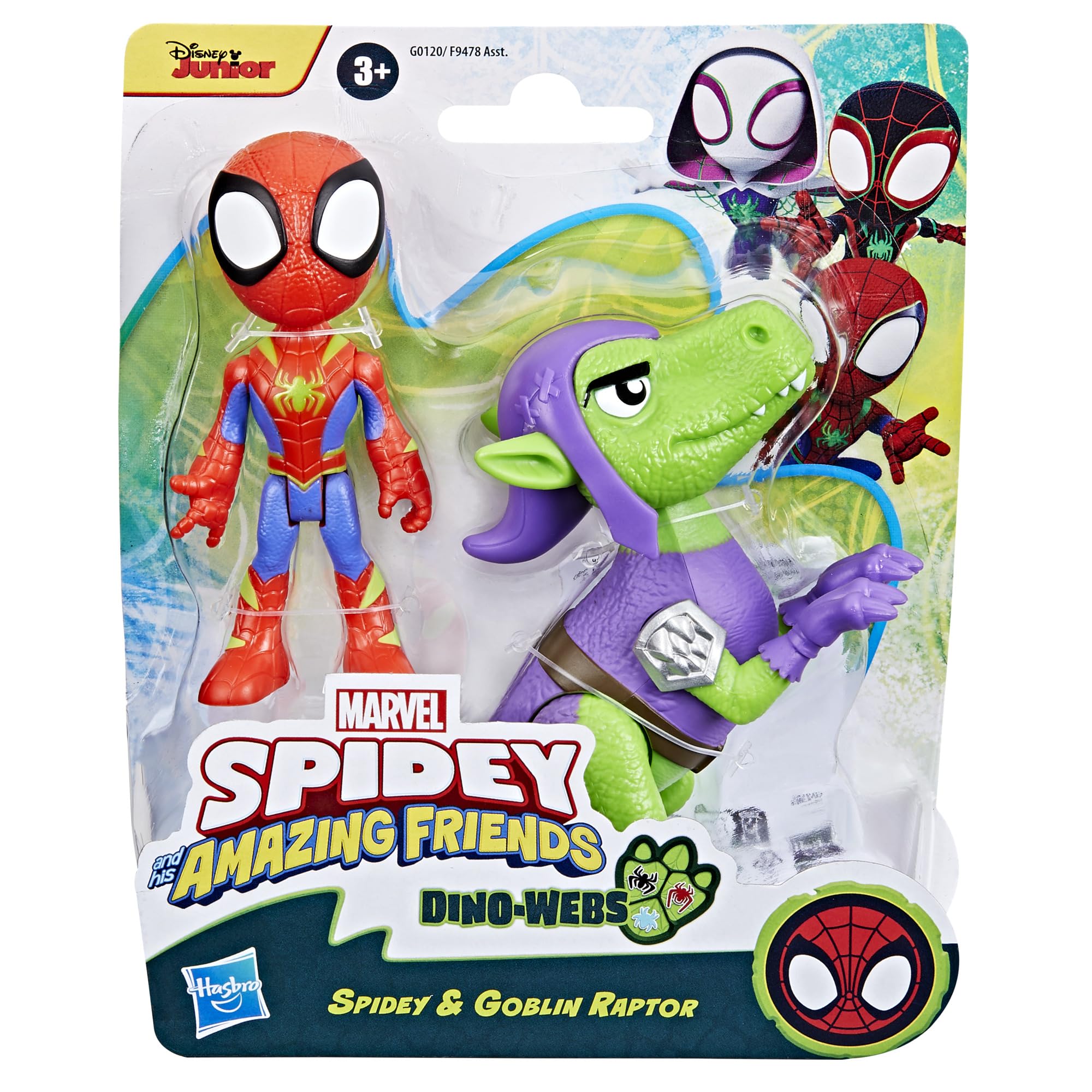 Marvel Spidey Dino-Webs Set with Spidey and Goblin Raptor Action Figures, Toy for Kids Ages 3 and Up