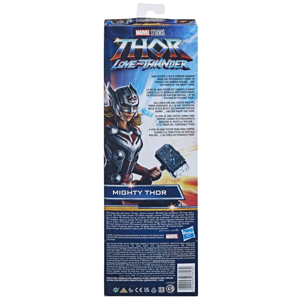 Marvel Titan Hero Series Mighty Thor 12-Inch Action Figure with Mjolnir, Poseable, Ages 4+