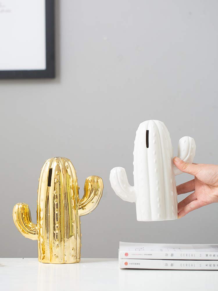 MASSJOY Ceramic Cactus Piggy Bank – Nordic Style Home Decor with Removable Stopper, 7.7 Inches