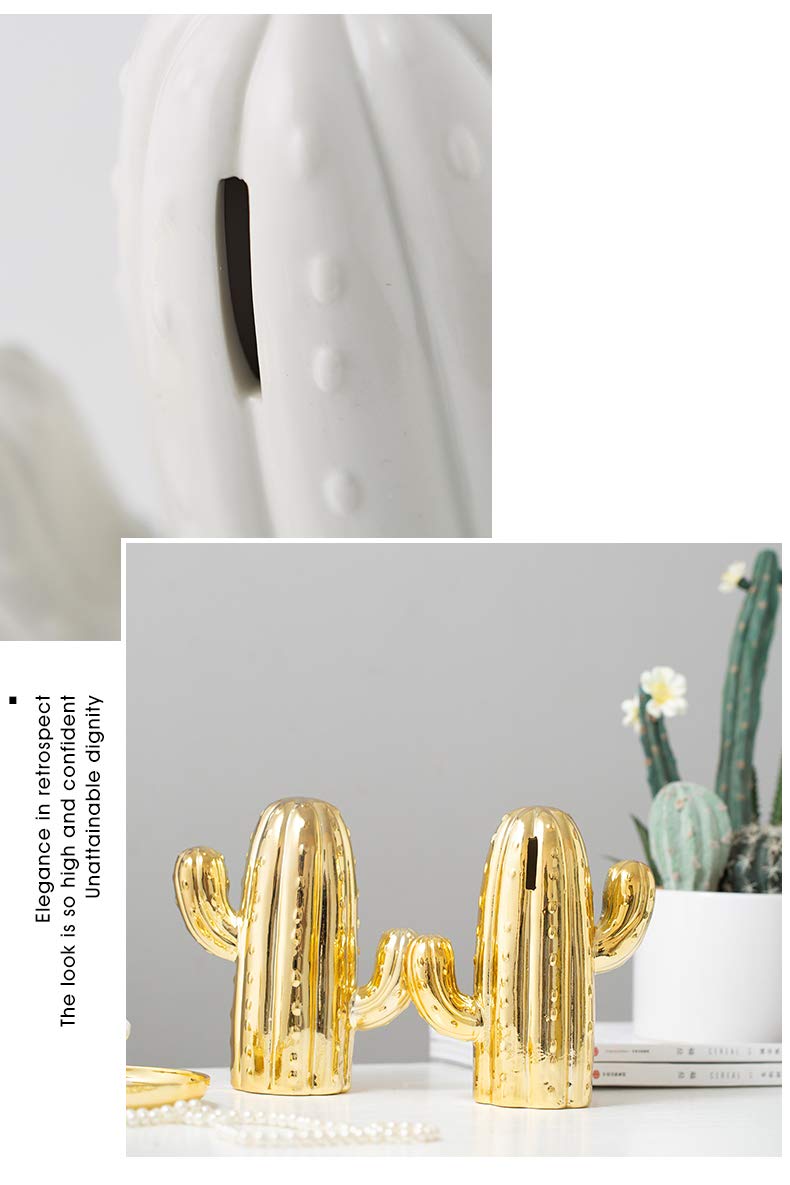 MASSJOY Ceramic Cactus Piggy Bank – Nordic Style Home Decor with Removable Stopper, 7.7 Inches