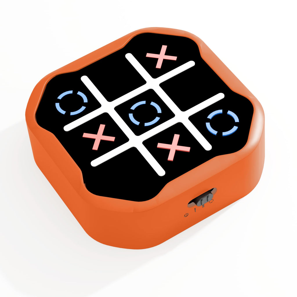MASSRT 3-in-1 Electronic Tic Tac Toe Game – Handheld Digital Bolt with Silent Mode, Portable Learning Toy for Kids & Adults, Orange
