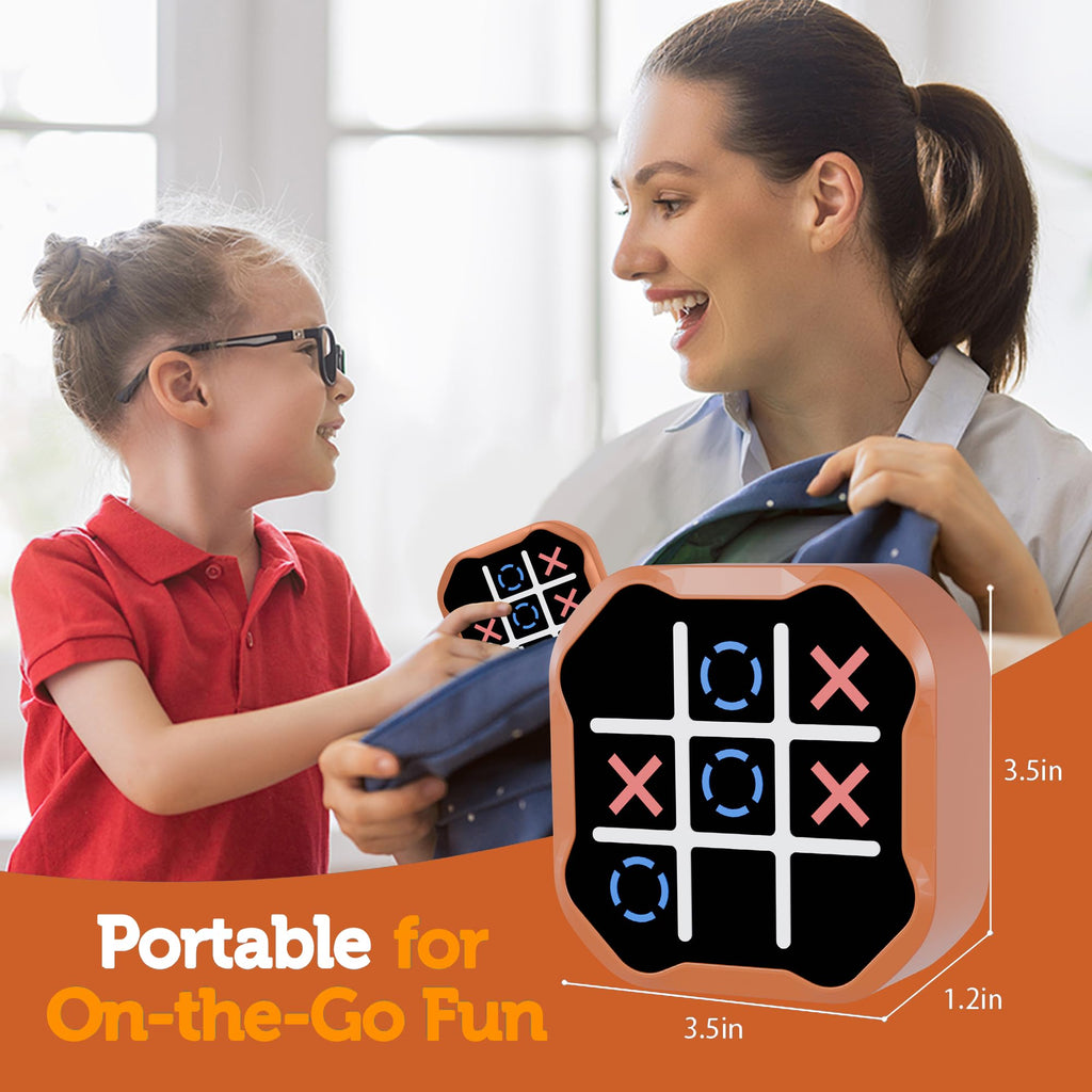 MASSRT 3-in-1 Electronic Tic Tac Toe Game – Handheld Digital Bolt with Silent Mode, Portable Learning Toy for Kids & Adults, Orange