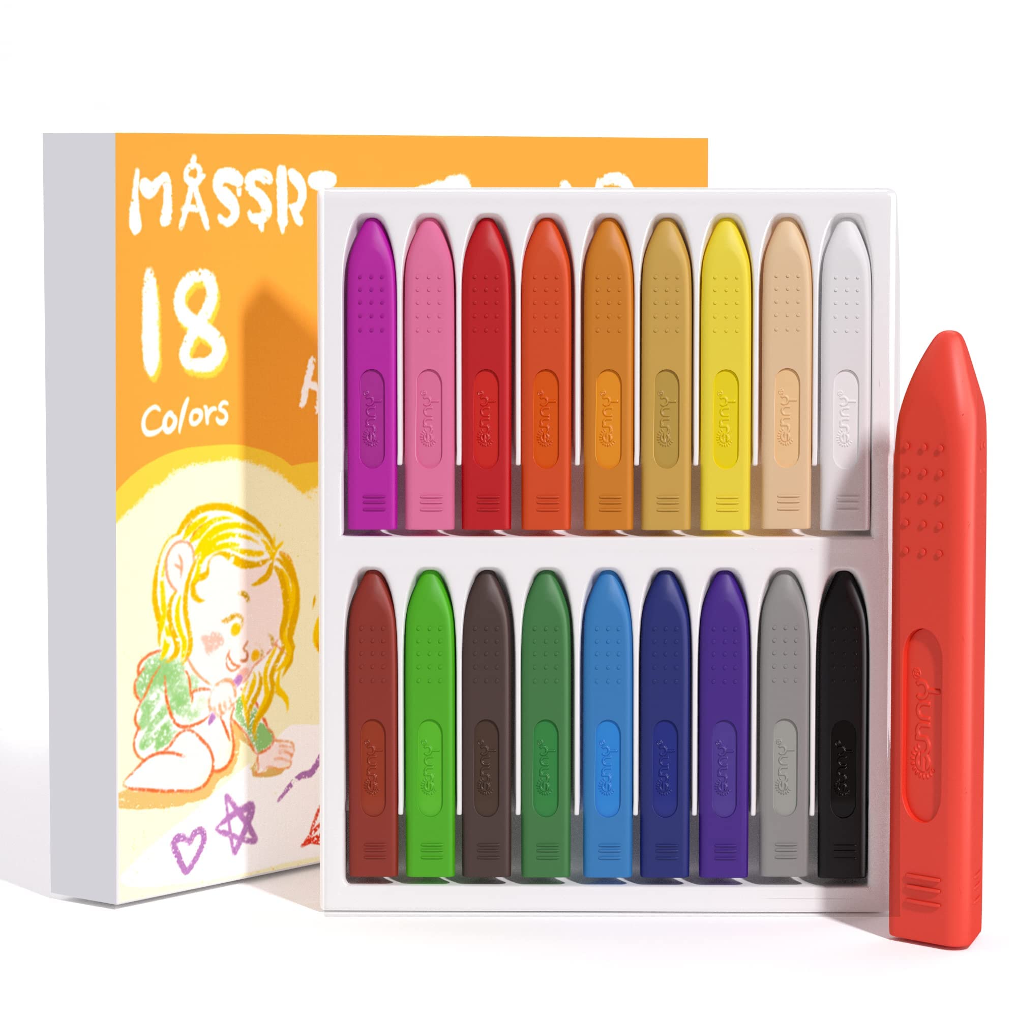 MASSRT Triangle Jumbo Crayons for Toddlers - 24 Colors, Non-Toxic & Unbreakable