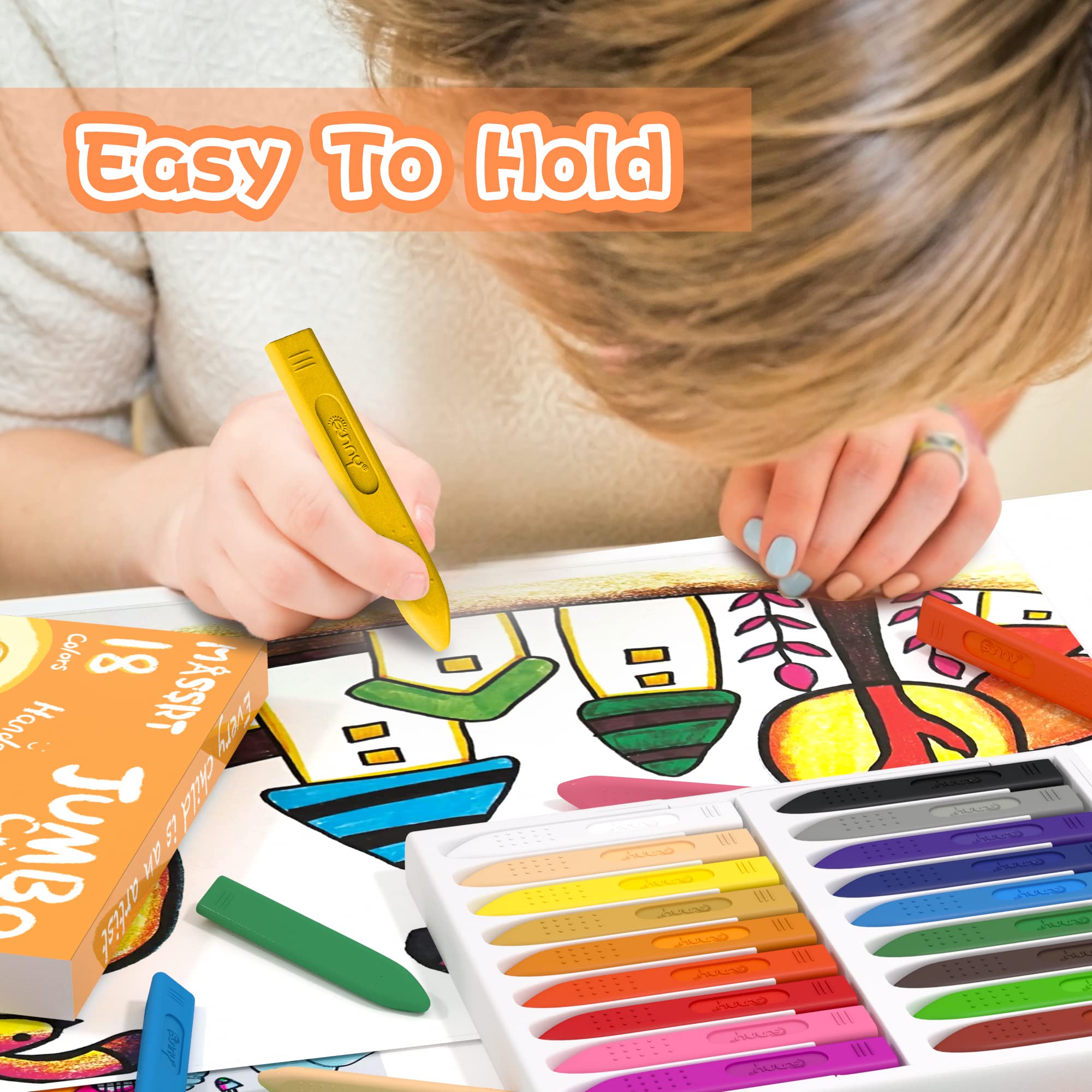MASSRT Triangle Jumbo Crayons for Toddlers - 24 Colors, Non-Toxic & Unbreakable