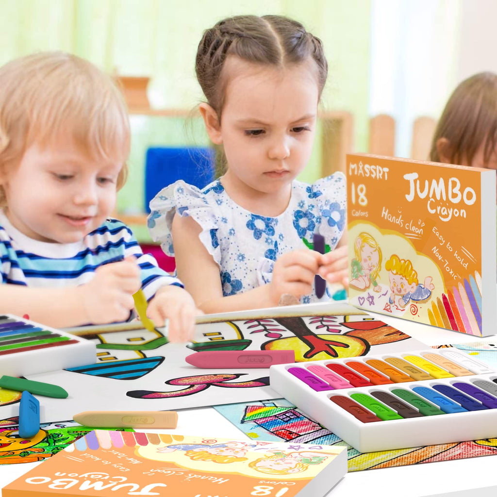 MASSRT Triangle Jumbo Crayons for Toddlers - 24 Colors, Non-Toxic & Unbreakable