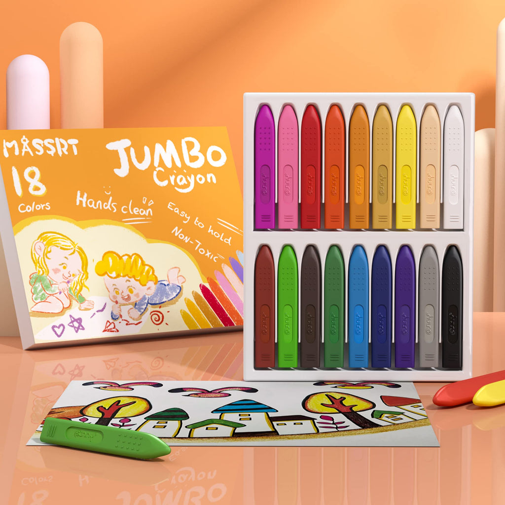 MASSRT Triangle Jumbo Crayons for Toddlers - 24 Colors, Non-Toxic & Unbreakable