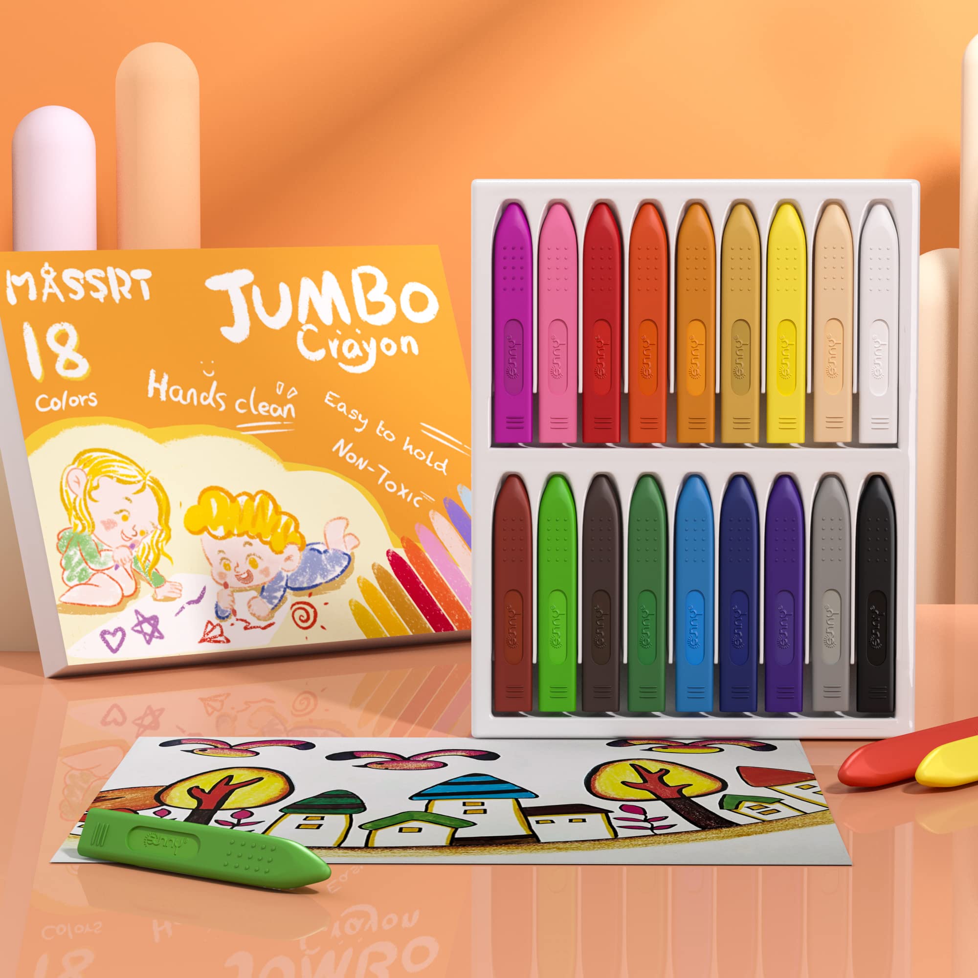 MASSRT Triangle Jumbo Crayons for Toddlers - 24 Colors, Non-Toxic & Unbreakable