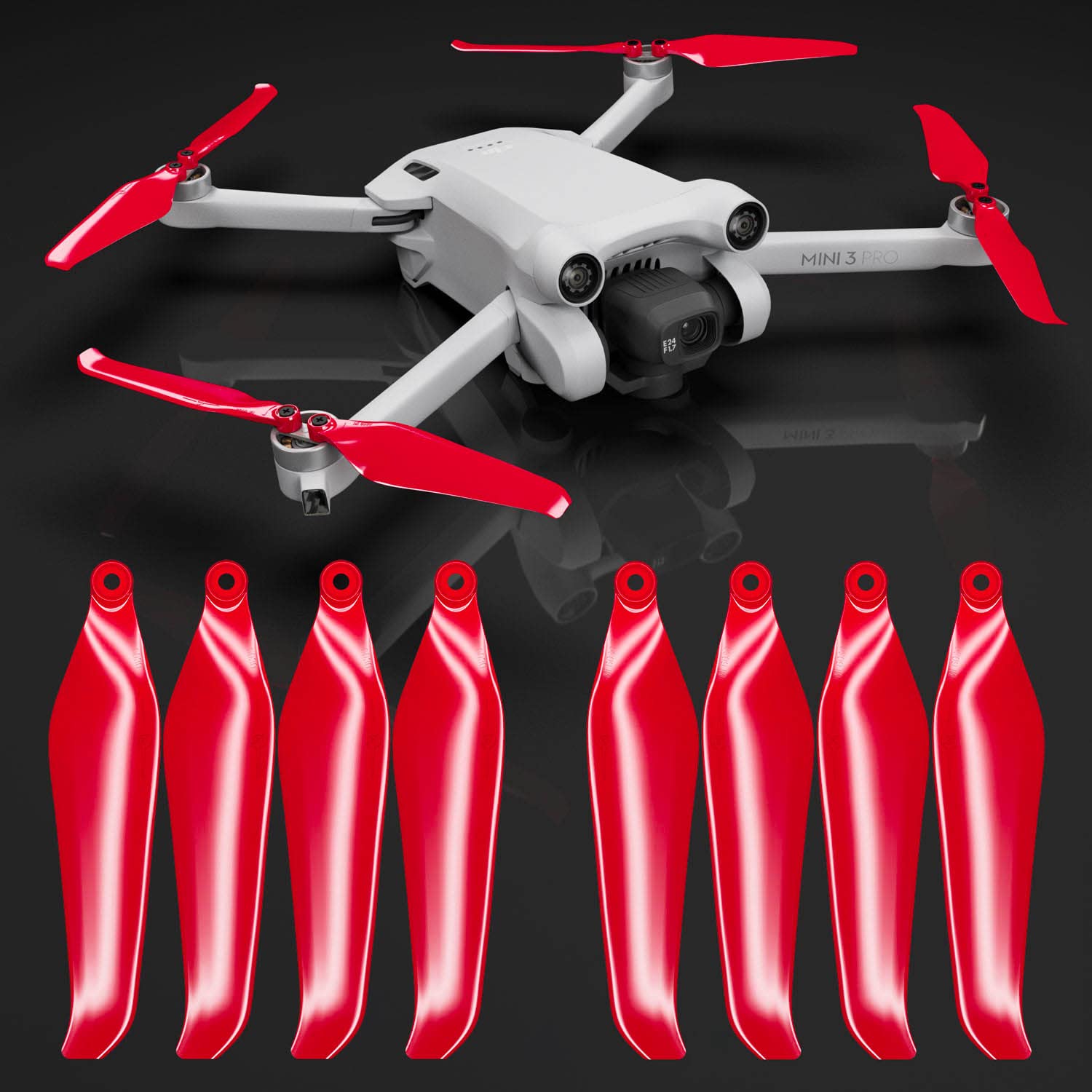 Master Airscrew Stealth Propellers for DJI Mini 3 Pro / Mini 4 Pro – Red (4-Pack)