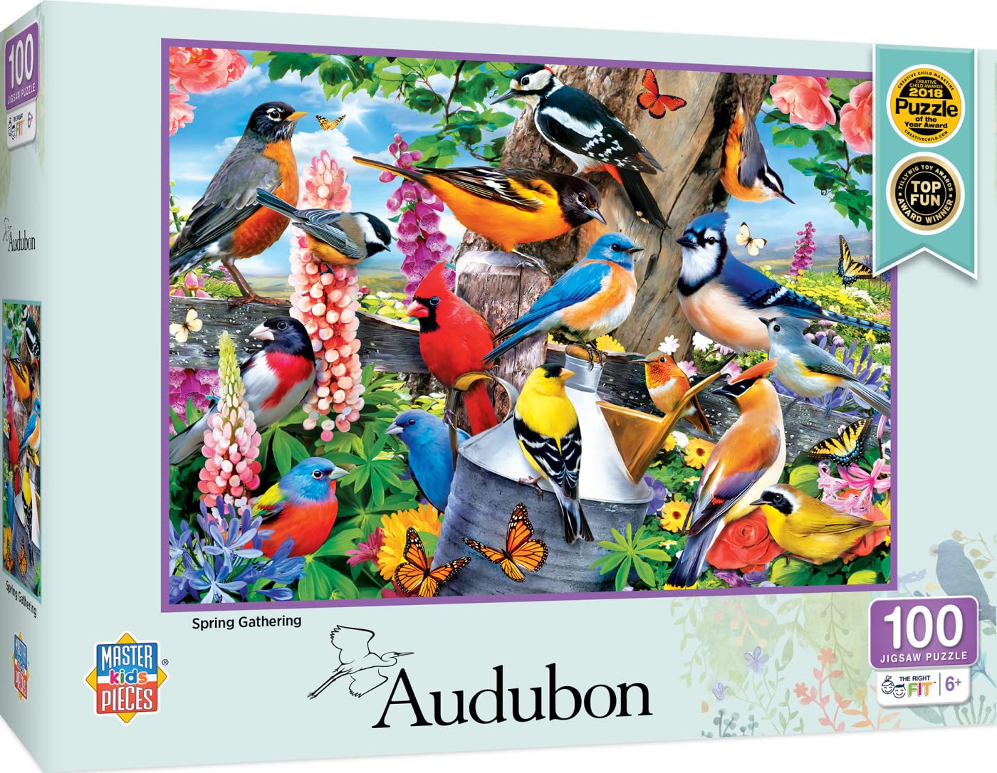 MasterPieces 100 Piece Jigsaw Puzzle for Kids – Audubon Spring Gathering 14x19