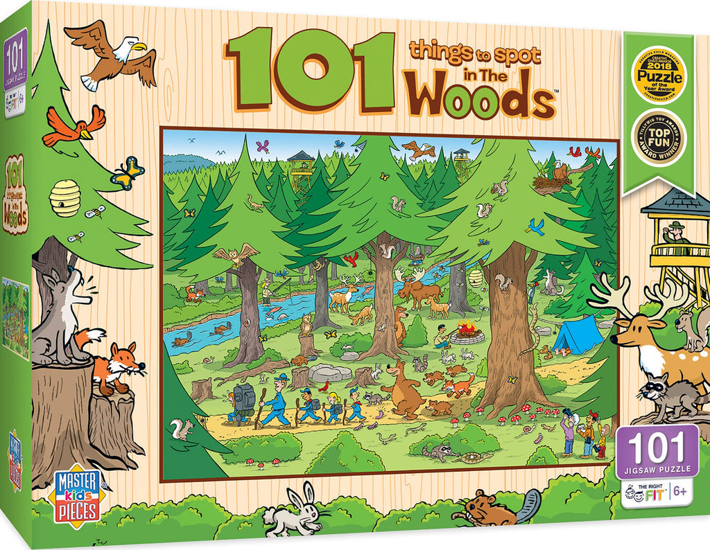 Masterpieces 100 Piece Nature Jigsaw Puzzle for Kids - 101 Things to Spot in the Woods (14x19 Inches)