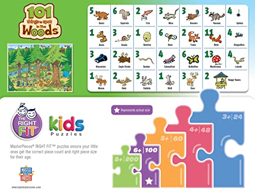 Masterpieces 100 Piece Nature Jigsaw Puzzle for Kids - 101 Things to Spot in the Woods (14x19 Inches)