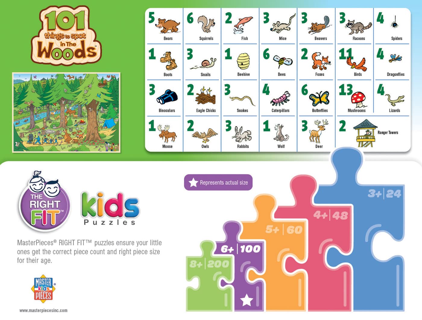 Masterpieces 100 Piece Nature Jigsaw Puzzle for Kids - 101 Things to Spot in the Woods (14x19 Inches)