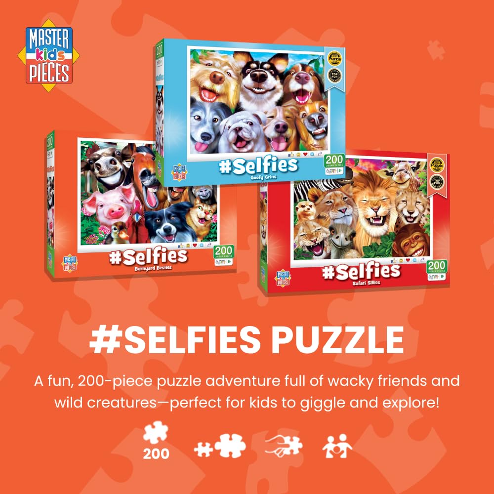Masterpieces 200 Piece Jigsaw Puzzle for Kids – #Selfies Goofy Grins (14x19 inches)