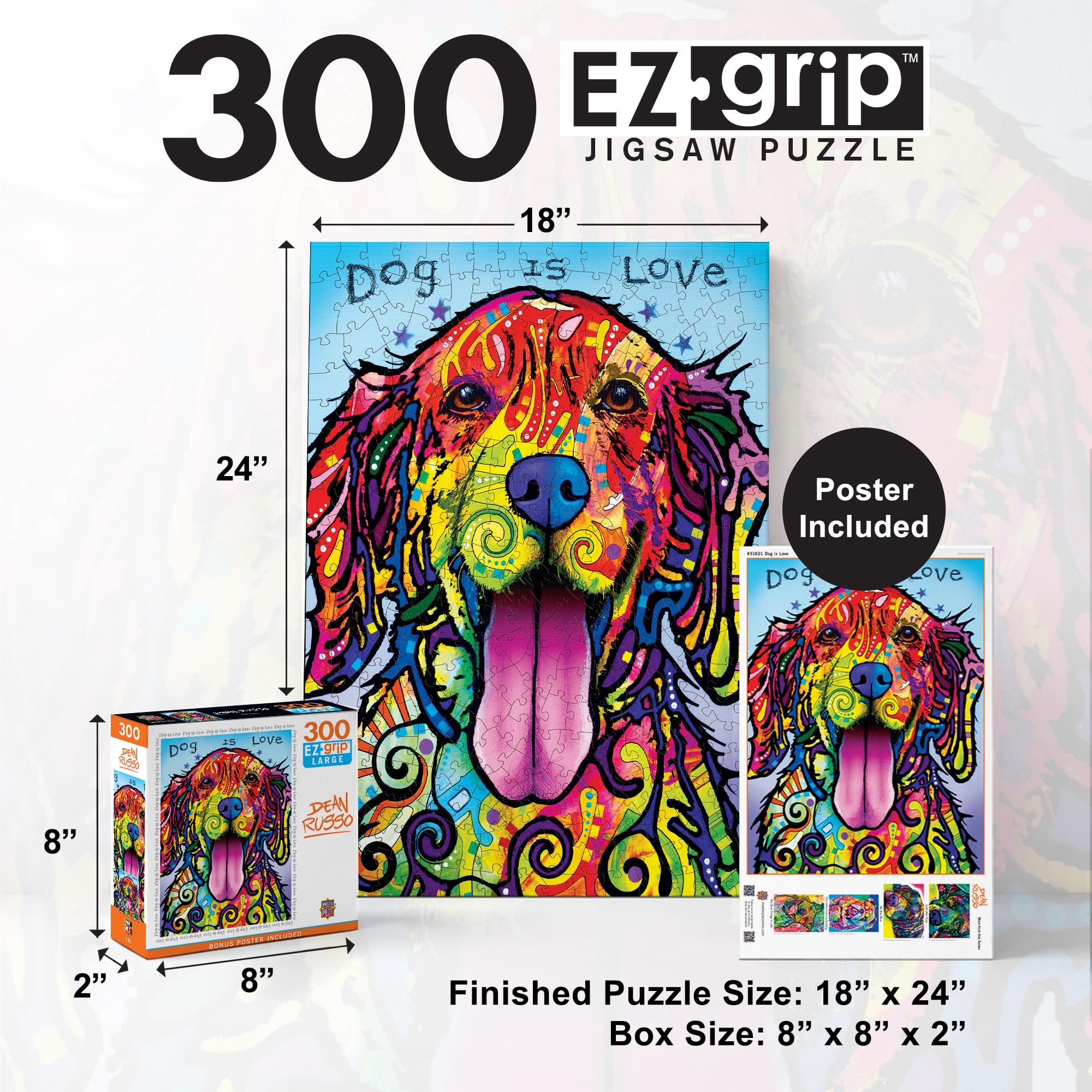 Masterpieces 300 Piece EZ Grip Jigsaw Puzzle - Dog is Love - 18x24 inches Large Piece Puzzle for Seniors and Kids