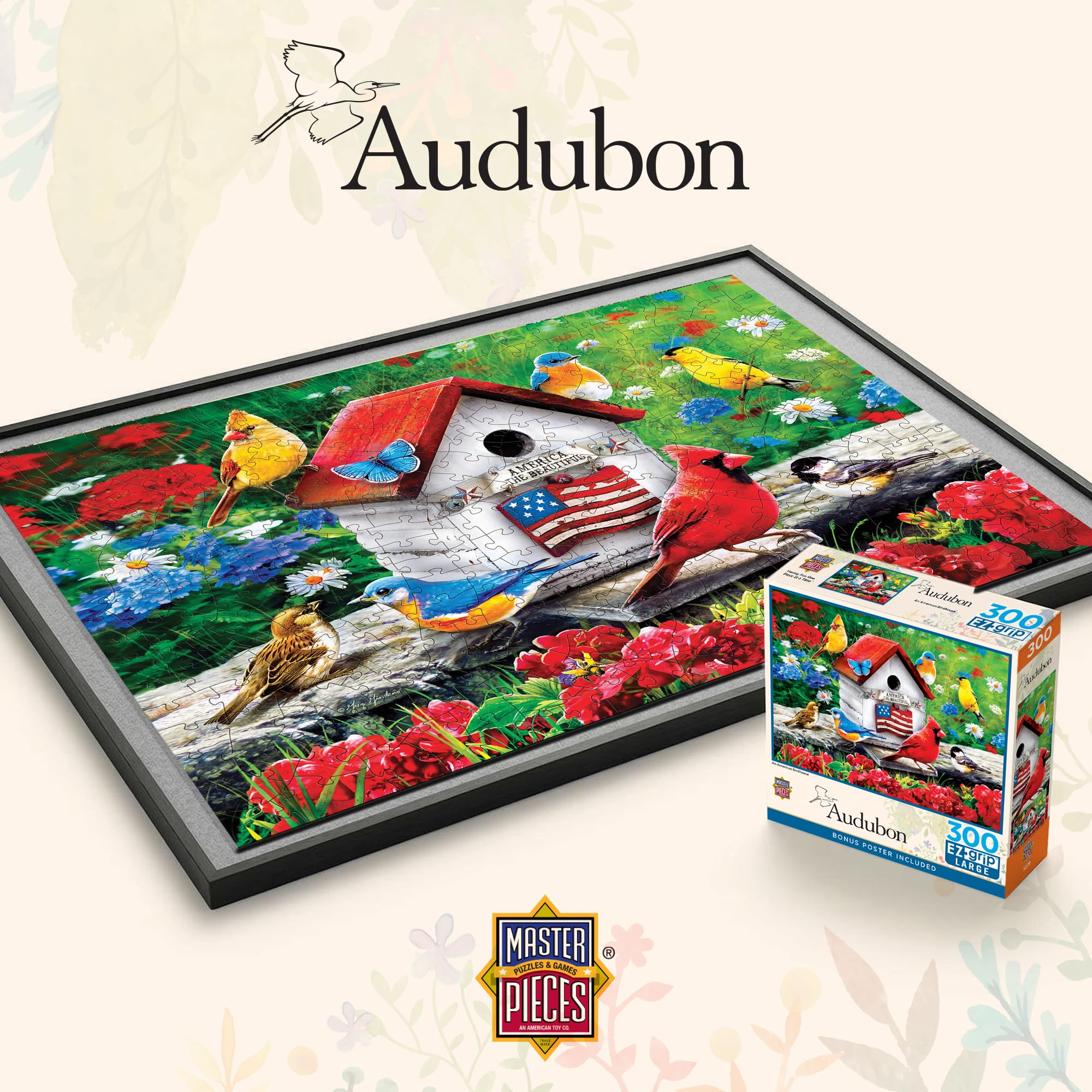 MasterPieces 300-Piece EZ Grip Jigsaw Puzzle – An American Birdhouse, 18"x24"