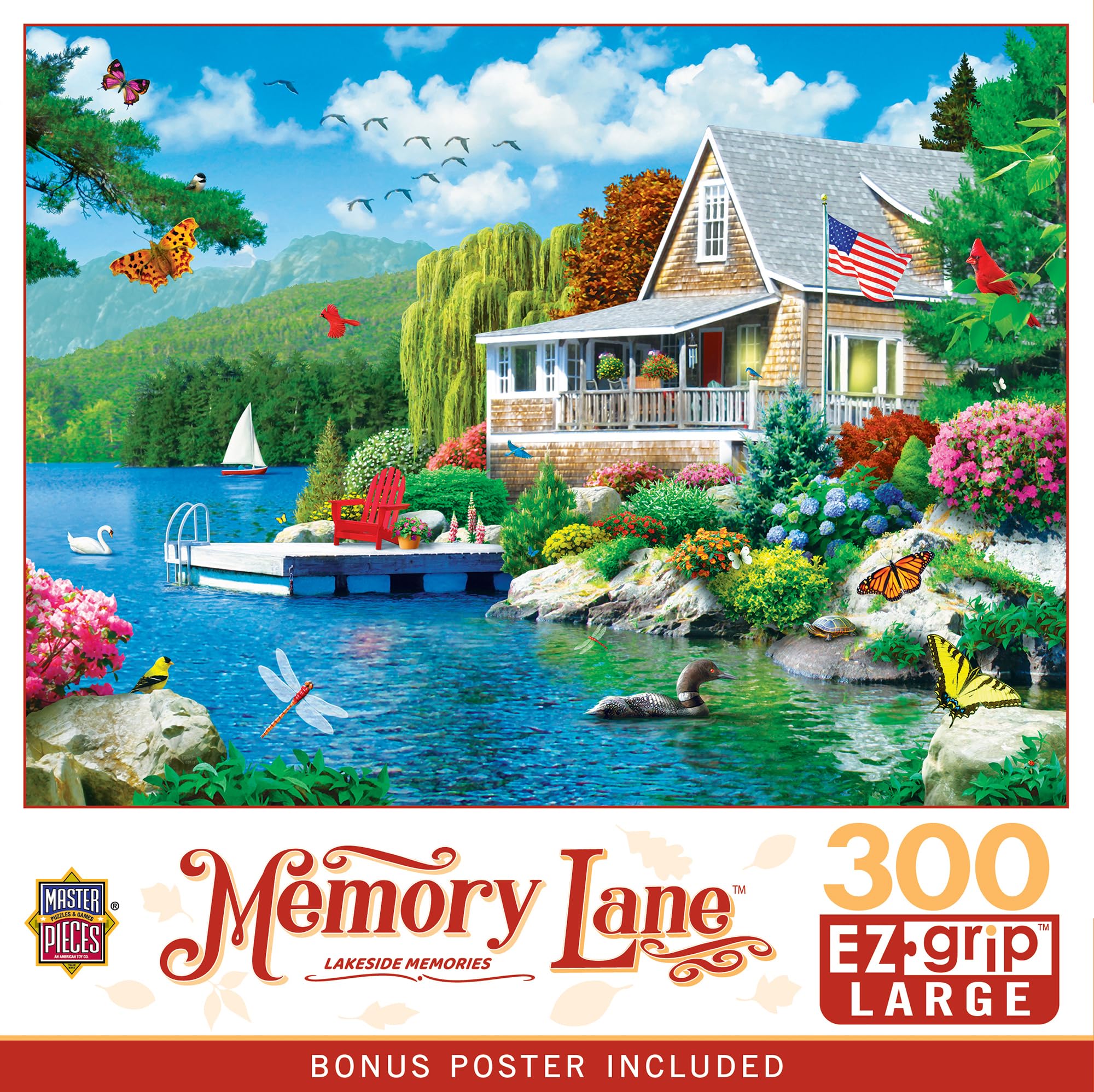 Masterpieces 300-Piece EZ Grip Jigsaw Puzzle: Lakeside Memories – Oversized Pieces for Easy Handling
