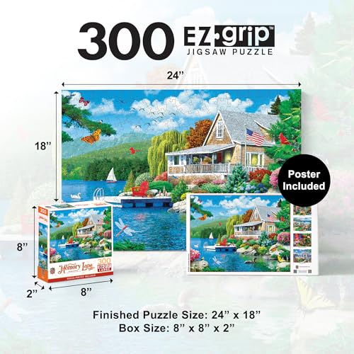 Masterpieces 300-Piece EZ Grip Jigsaw Puzzle: Lakeside Memories – Oversized Pieces for Easy Handling