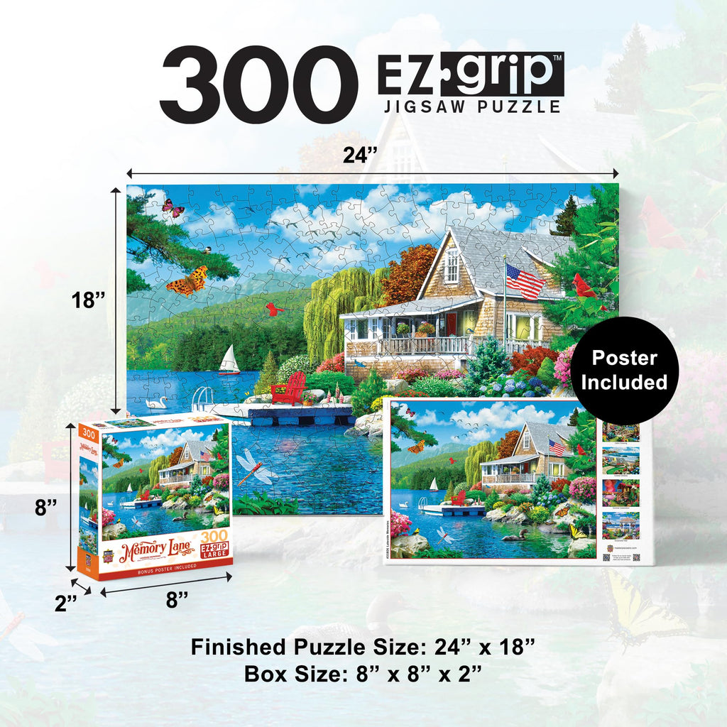 Masterpieces 300-Piece EZ Grip Jigsaw Puzzle: Lakeside Memories – Oversized Pieces for Easy Handling