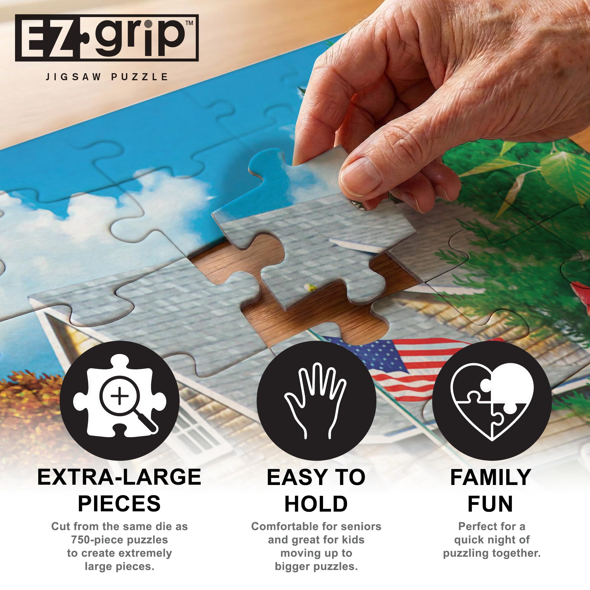 Masterpieces 300-Piece EZ Grip Jigsaw Puzzle: Lakeside Memories – Oversized Pieces for Easy Handling