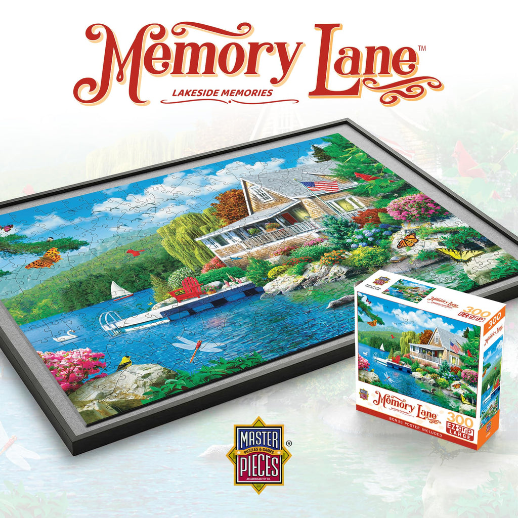 Masterpieces 300-Piece EZ Grip Jigsaw Puzzle: Lakeside Memories – Oversized Pieces for Easy Handling