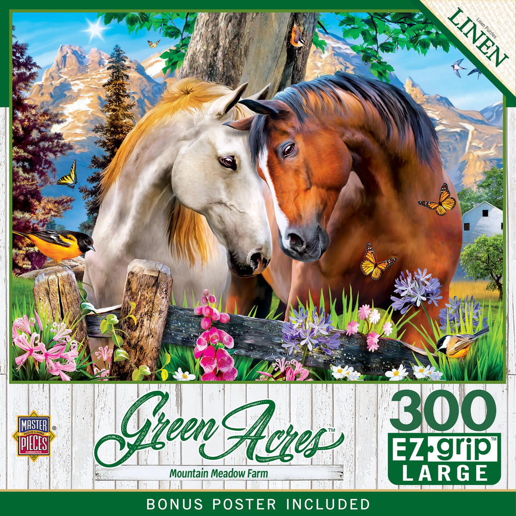 MasterPieces 300-Piece EZ Grip Jigsaw Puzzle – Large Pieces, Mountain Meadow Farm, Matte Finish