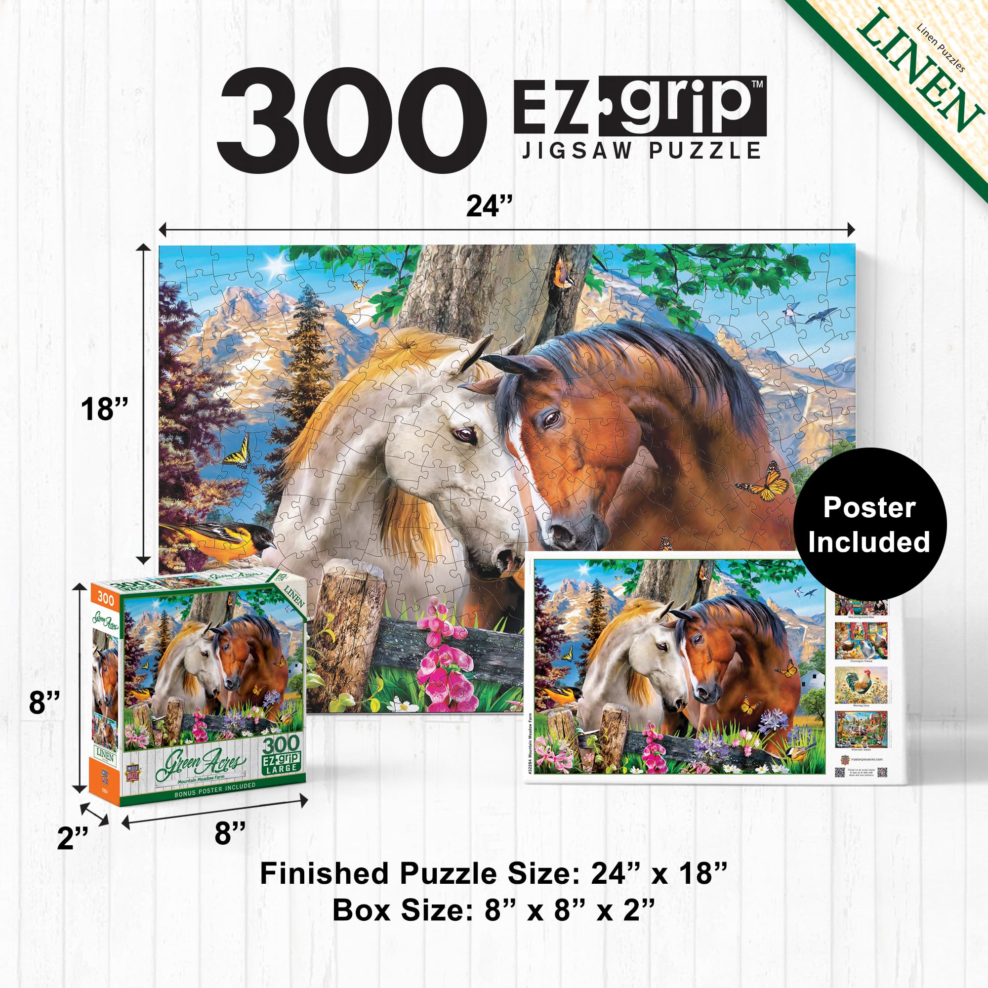 MasterPieces 300-Piece EZ Grip Jigsaw Puzzle – Large Pieces, Mountain Meadow Farm, Matte Finish