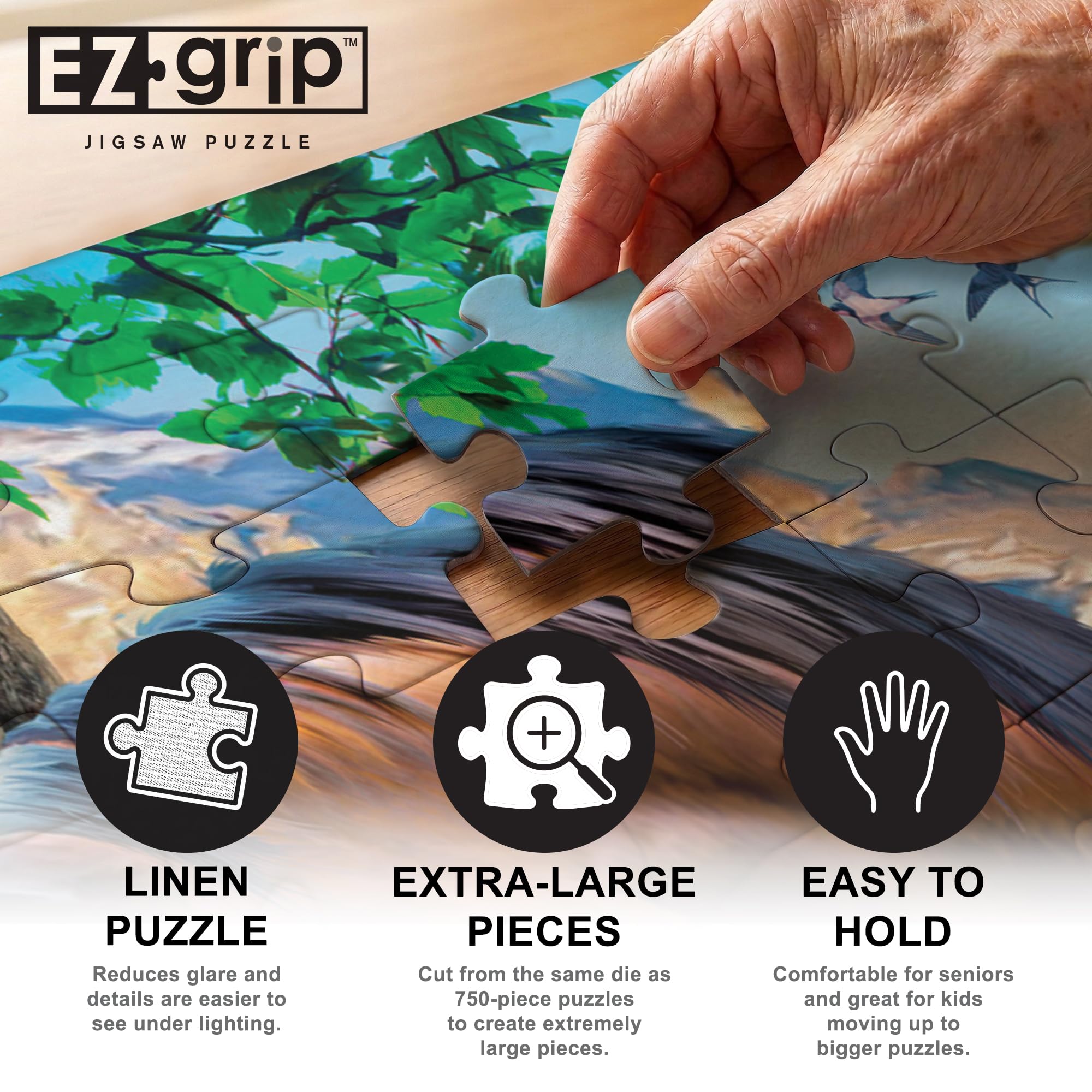 MasterPieces 300-Piece EZ Grip Jigsaw Puzzle – Large Pieces, Mountain Meadow Farm, Matte Finish