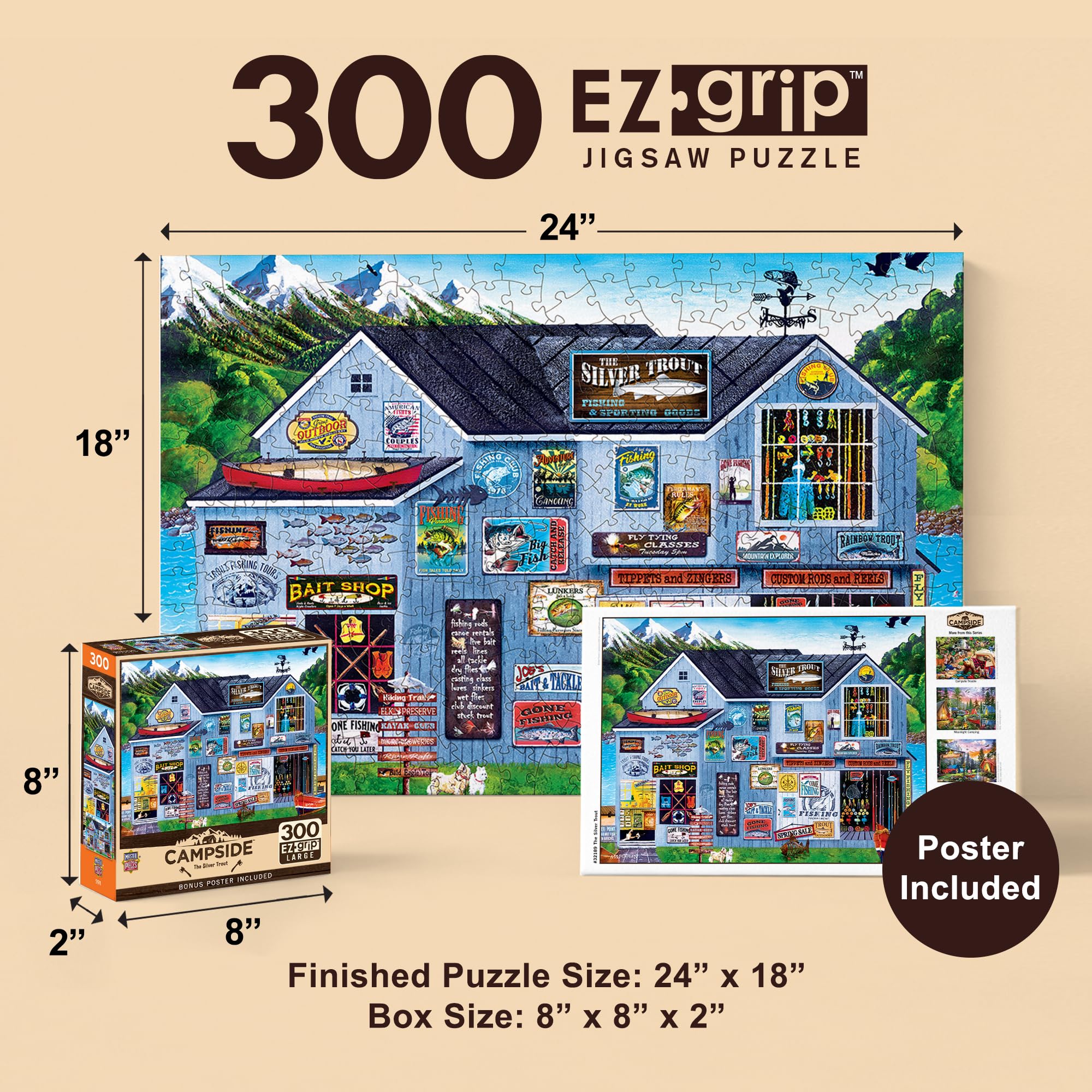 MasterPieces 300-Piece EZ Grip Jigsaw Puzzle: The Silver Trout, Large Pieces, Non-Glare, 18x24 Inches