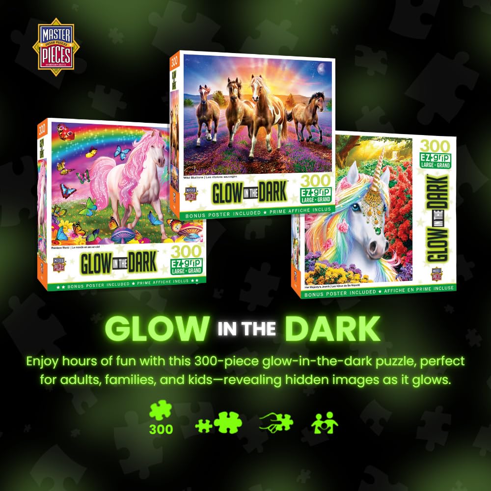 MasterPieces 300 Piece EZ Grip Tiger Puzzle – Glow-in-the-Dark, Large Easy-Grip Pieces, 18x24 inches