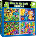 MasterPieces 4-Pack Glow in The Dark Jigsaw Puzzles for Kids 6+ – 100 Pieces Each
