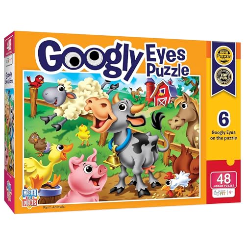 MasterPieces 48-Piece Farm Animal Jigsaw Puzzle with Googly Eyes – Ages 4+