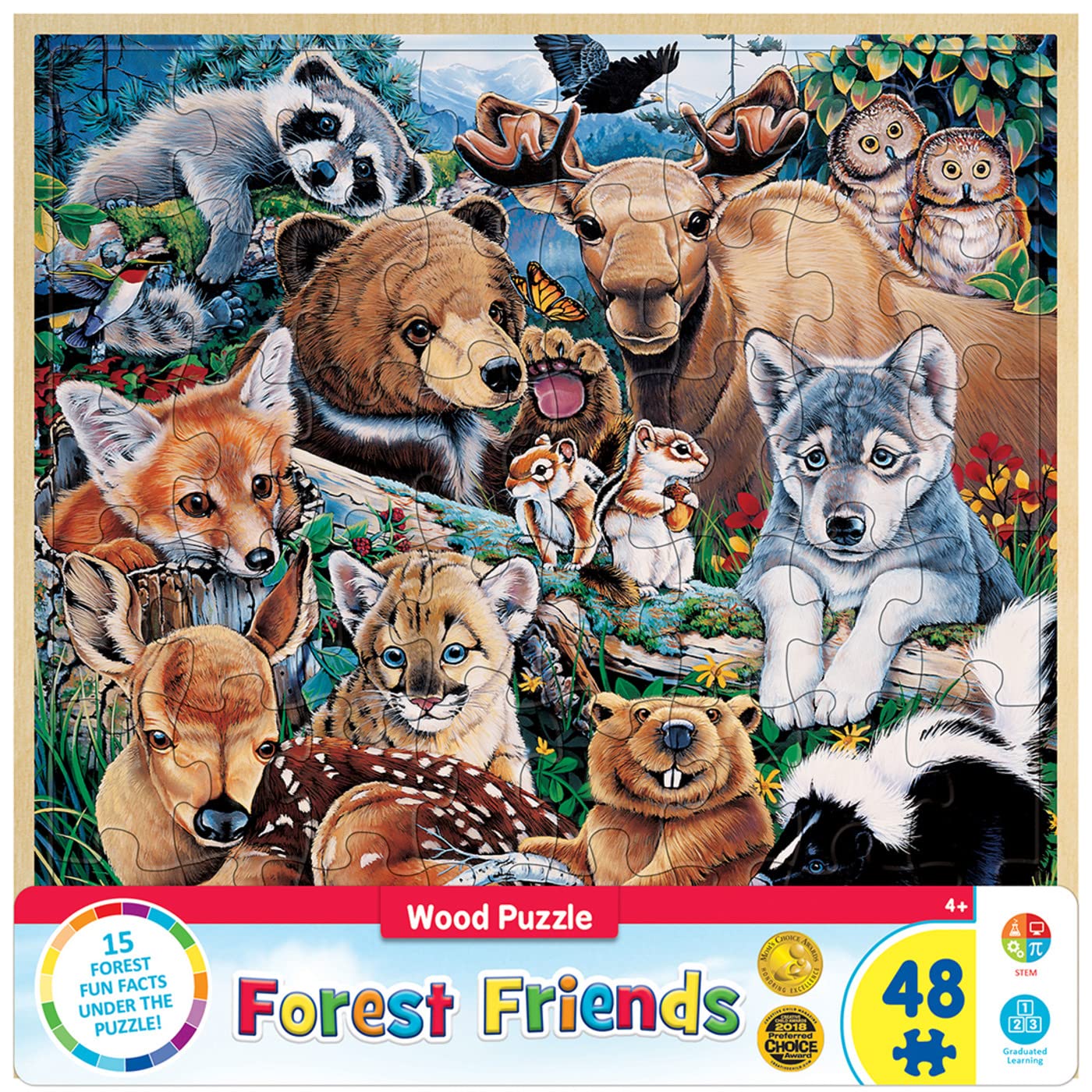Masterpieces 48-Piece Forest Friends Jigsaw Puzzle – 12x12 Inch Kids Wood Puzzle