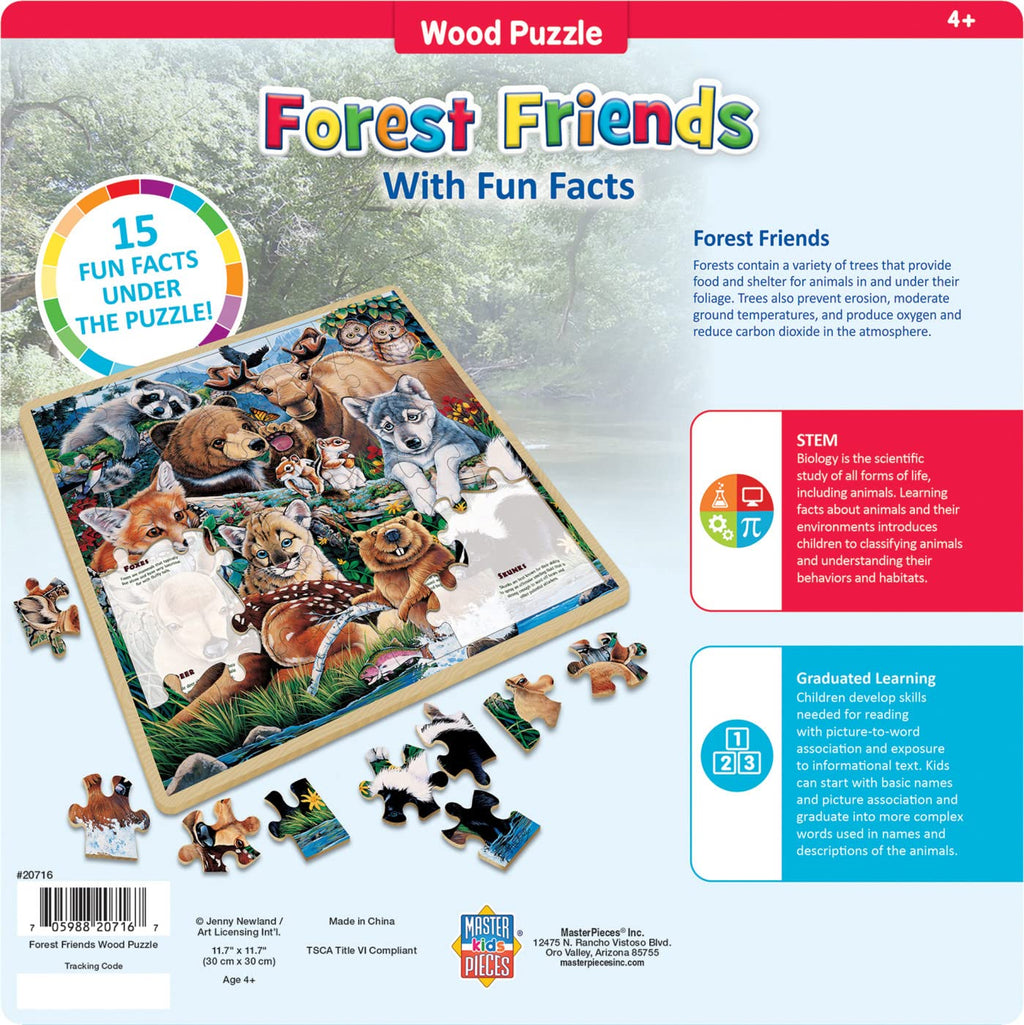 Masterpieces 48-Piece Forest Friends Jigsaw Puzzle – 12x12 Inch Kids Wood Puzzle